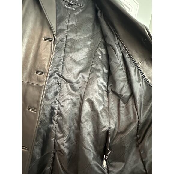 Wilsons Pelle Studio Women M Trench Coat Leather Lined Belted Button Black 90s - Picture 4 of 15